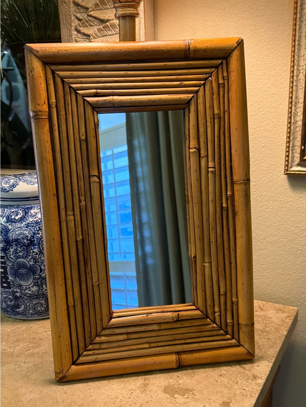 Natural Tiered Bamboo Frame Accent Mirror